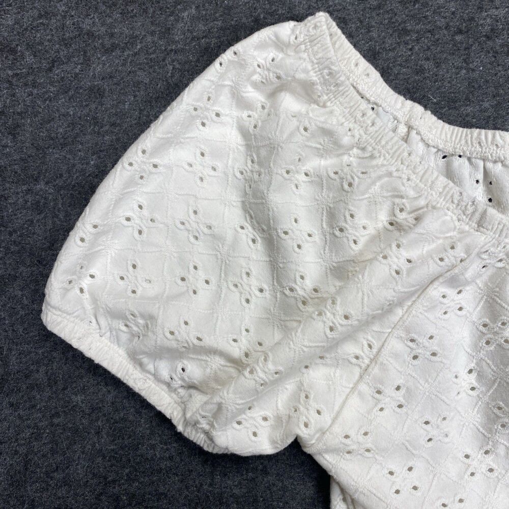 So Brand Women’s Crop Top Size L White Ruffle Elastic Short Sleeve Stretch Boho - Picture 3 of 11